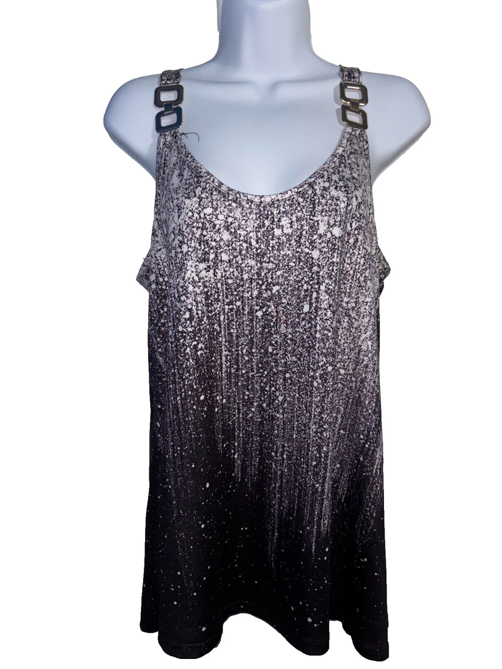 Gold Link Strap Tank Top Women's L/ XL Plum Purple Ombre Splatter Blouse EUC